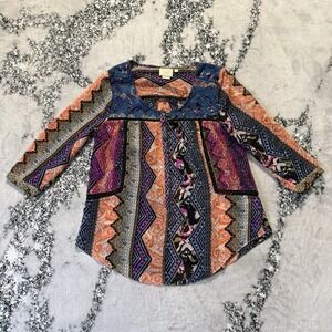 Anthropologie Vanessa Viginia Top Womens Size 10 Multicolor Embroidered Peasant
